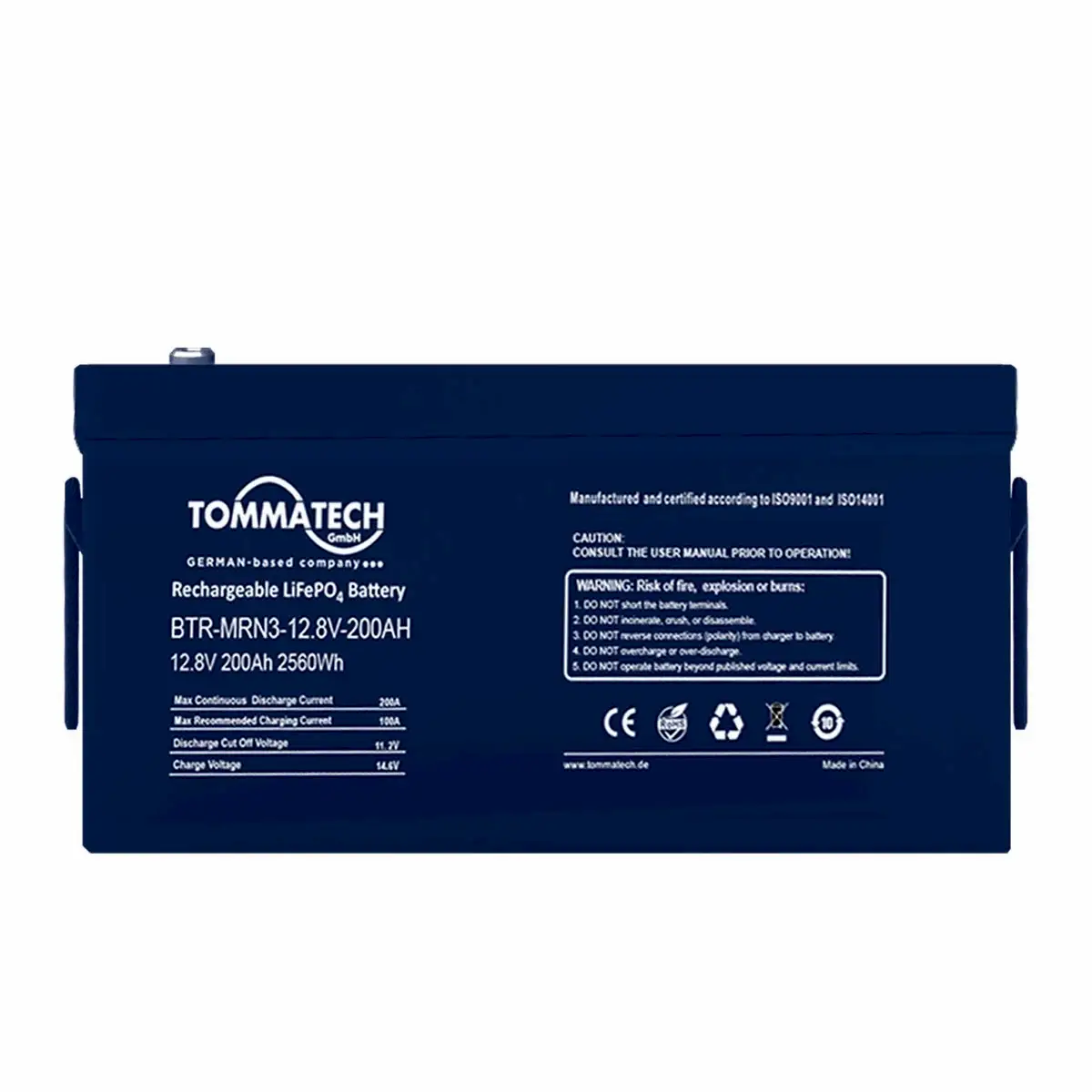 TommaTech ABS+PC Kasa 25.6V-100AH LFP Marine Batarya